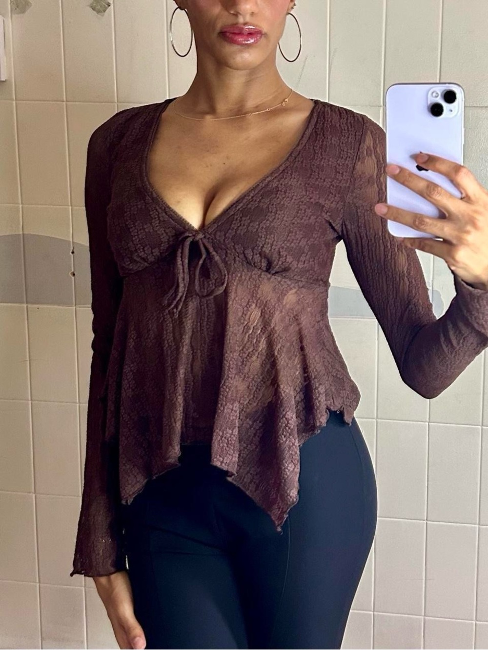 Brown Flare Sleeve Top